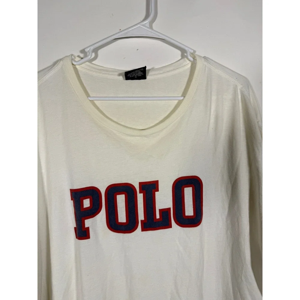 Vintage Polo Ralph Lauren Spellout Long Sleeve T-Shirt Cream XL Mens FLAWS